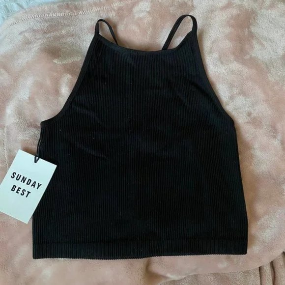 NWT Aritzia Sunday Best Crop Halter Tank, Black - Picture 2 of 5